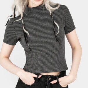 Disturbia Gray Ribbed Knit Top